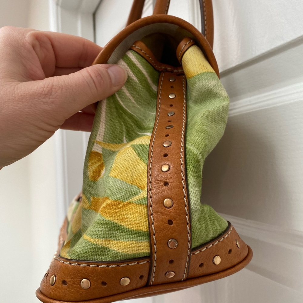 Michael Kors Tropical Leaf Canvas Bag with Leather Trim and Snap Closure - Picture 3 of 15